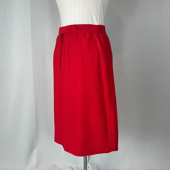 Vintage Midi Skirt Size 12 Red Solid Minimal Secretary Retro High Rise 70s 80s - Picture 7 of 15